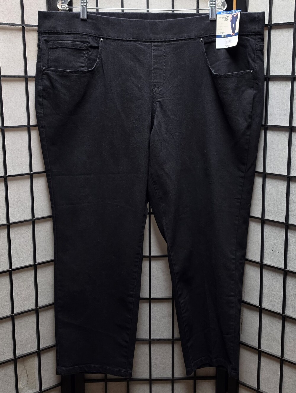 👖 Terra & Sky Black Mid Rise Stretch Tummy Control Straight Crop Jeans 2X 20-22